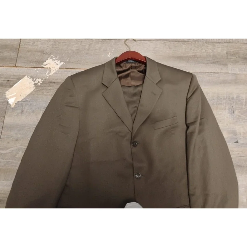 Albert Nipon 2 Piece Suit Mens 40L pant 38x33L Solid Brown Three Button